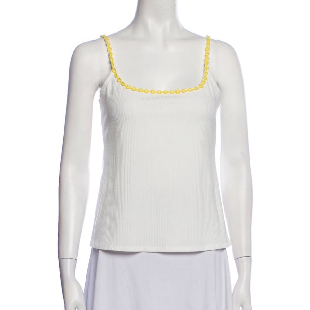 Reformation White Top with Yellow Flower Accents